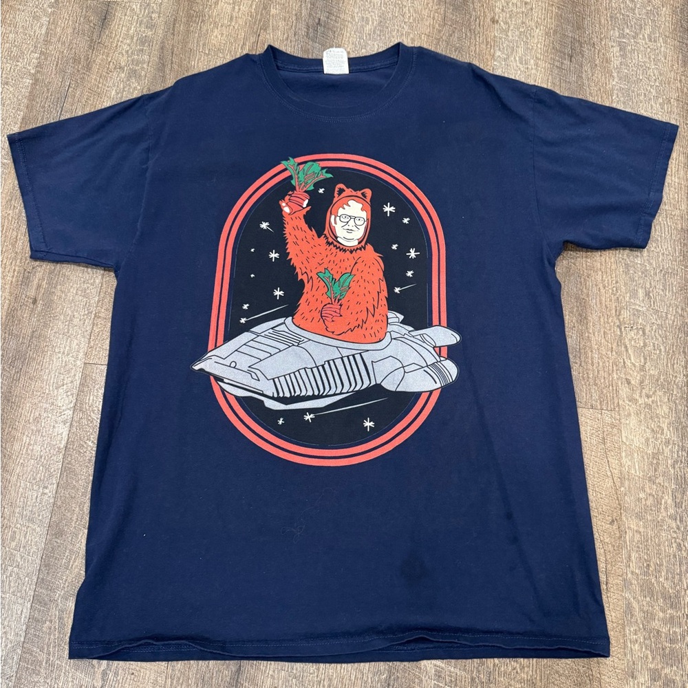 Men’s Medium Navy Blue T-Shirt with Dwight from “The Office” TV show, Spaceship